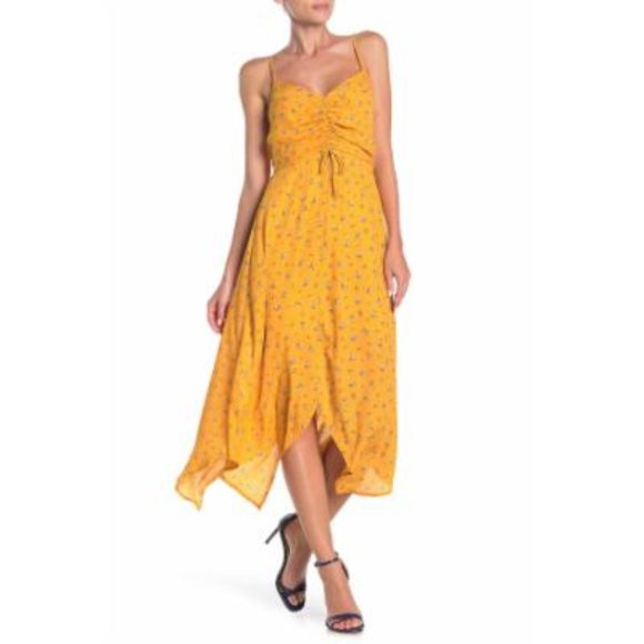 Row A Dresses & Skirts - RowA Runched Handkerchief Hem Floral Midi Dress